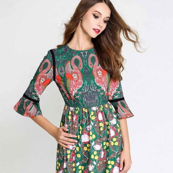 Camino Couture maxi dress green flamingo sz 6 / UK10 - Picture 3 of 14